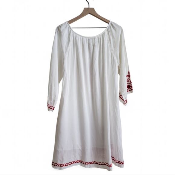 C|C Chic Connection Embroidered Boho Dress or Swim Cover-Up White Red - Picture 3 of 9